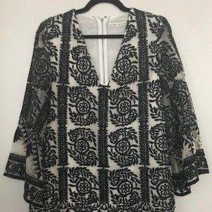 Alice + Olivia Black & White Dress w/ Bell Sleeves